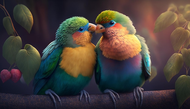 Love birds happy rosy faced sounds singing chirping image Ai generated art