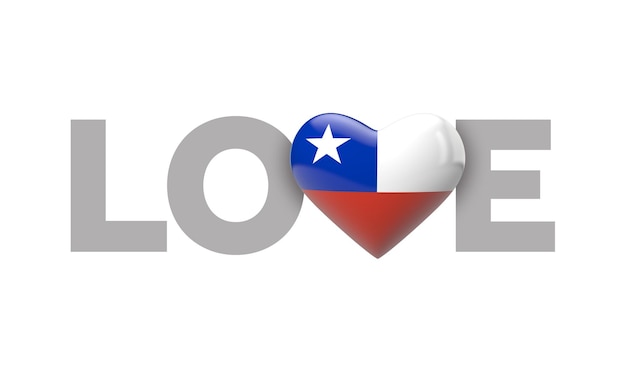 Love chile heart shaped flag with love word d rendering