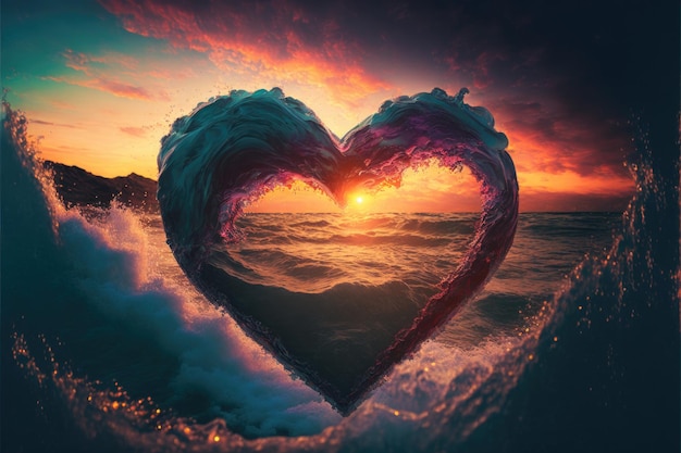 Love concept in a beach at sunset moment Warm colors background Generative AI