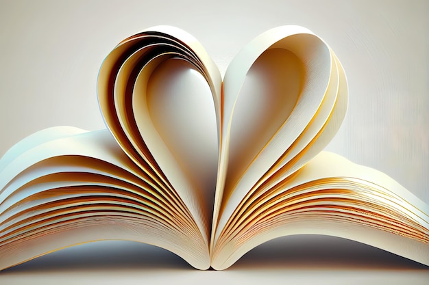 Love concept Open reading book an pages in heart form Generative Ai