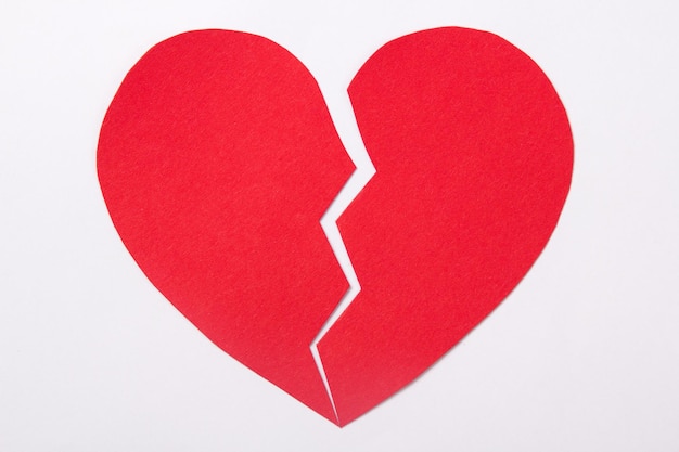 Love concept red paper broken heart over white background