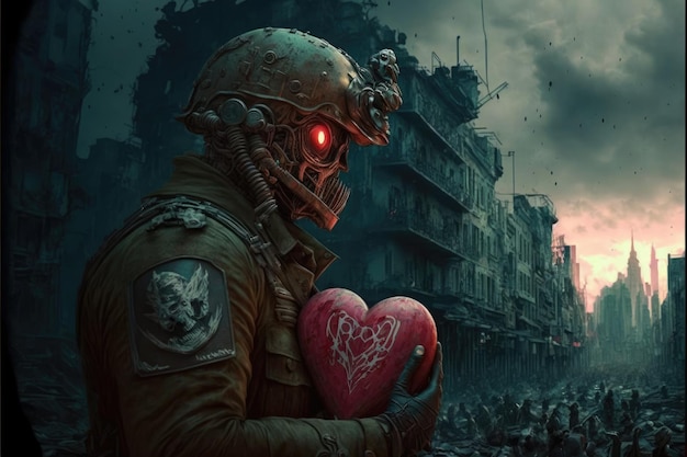 Love concept in the war City destroyed by war or by a great disaster Hope in the chaos Generative Ai