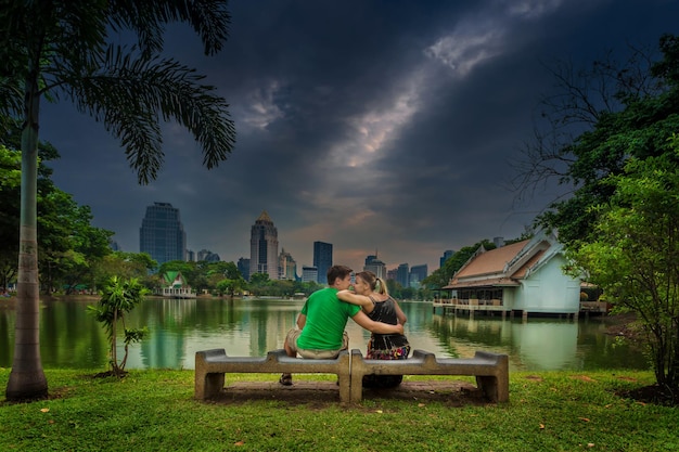 Love couple on bench