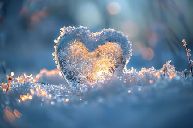 Photo love heart made from ice crystals