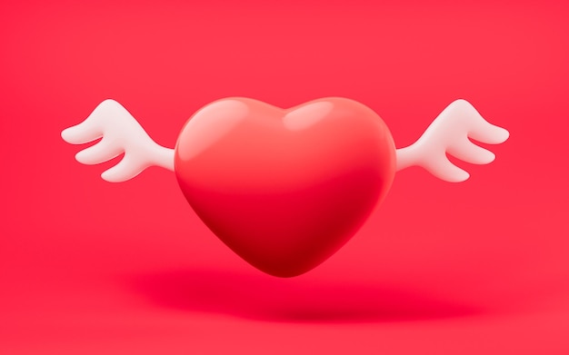 Love heart with 3d cartoon style festival celebration 3d rendering