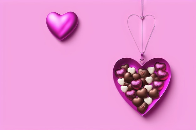 Love Hearts Chocolates on a Pink Background Copy Space for text on Valentine Generative AI