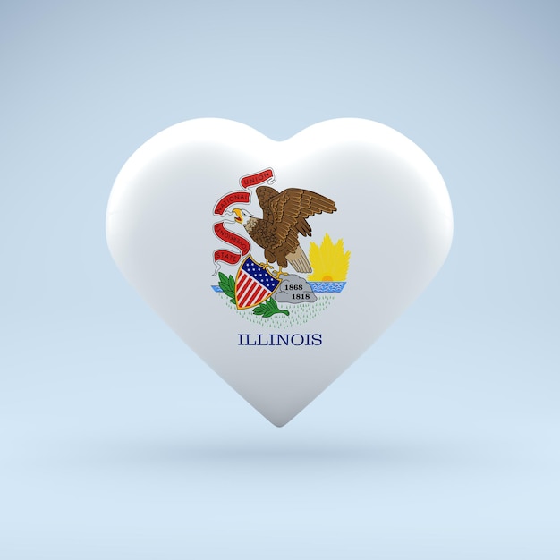 Love Illinois state symbol Heart flag icon 3D Rendering