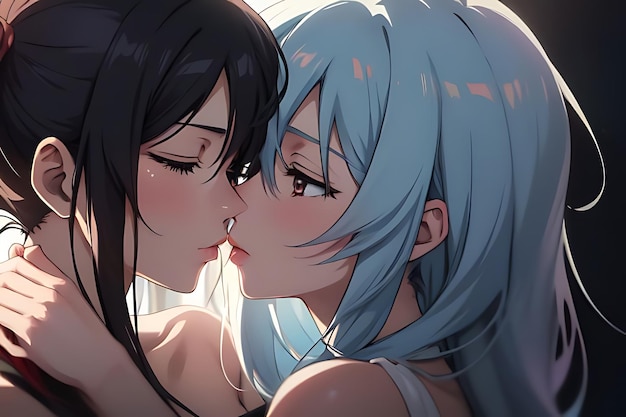 love illustration kiss anime to eachother romantic and futuristic scene