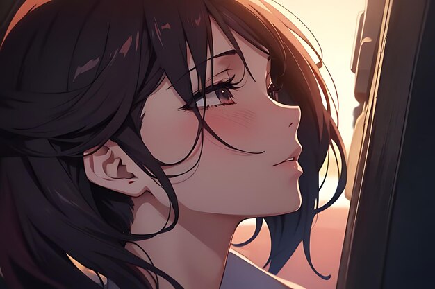 love illustration kiss anime to eachother romantic and futuristic scene