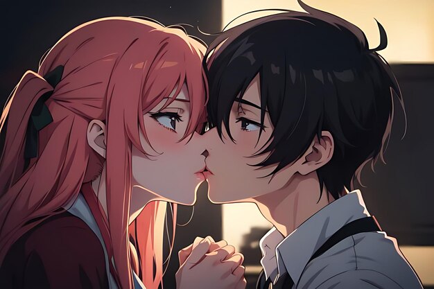 love illustration kiss anime to eachother romantic and futuristic scene