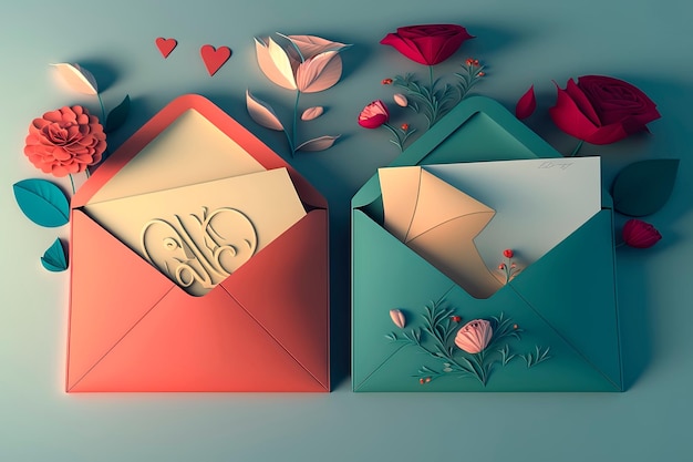 Love letter in an envelope with hearts Generative AI