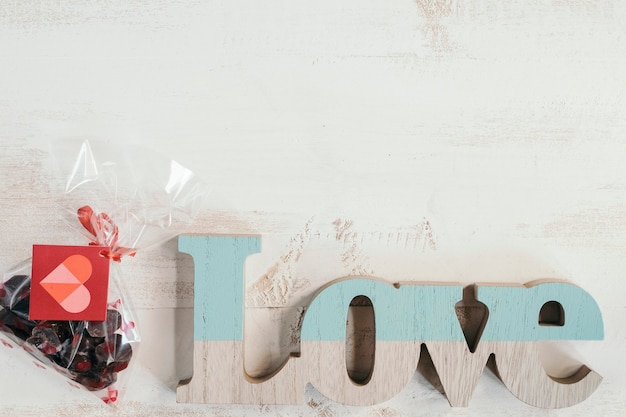 Love lettering with chocolates bag