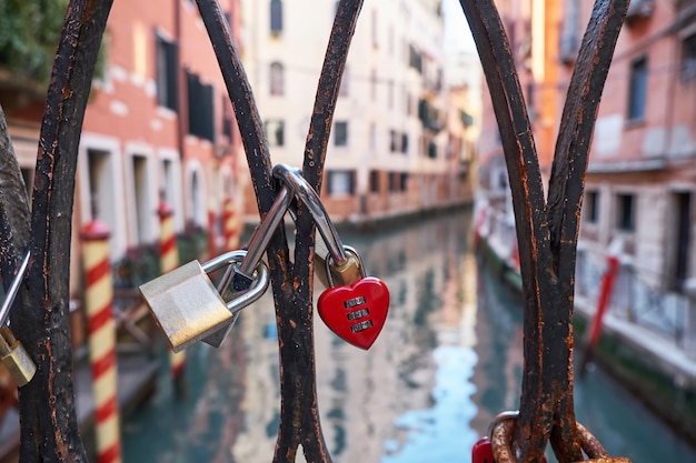 Love locks on the bridge in Venice, Italy.