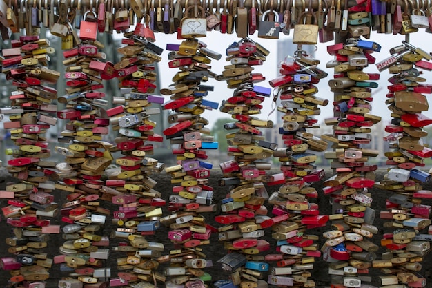 Love locks at the hohenzollern bridge in cologne germany high quality photo