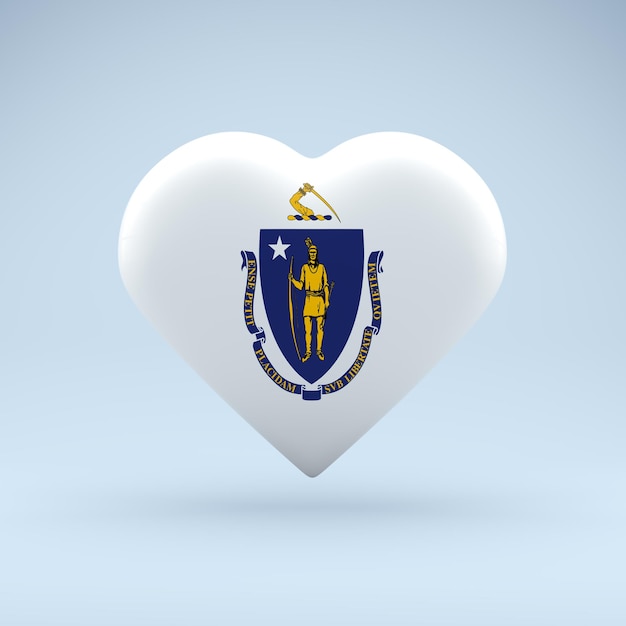 Love Massachusetts state symbol Heart flag icon 3D Rendering