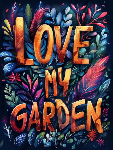 Photo love my garden text in vibrant colors