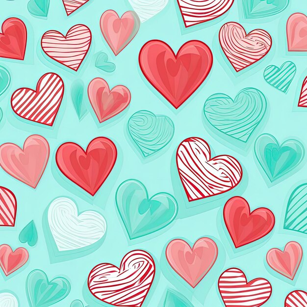 love pattern with hearts in the style of light teal and red