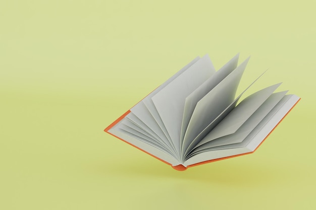 Love of reading books an open book on a yellow background 3D render