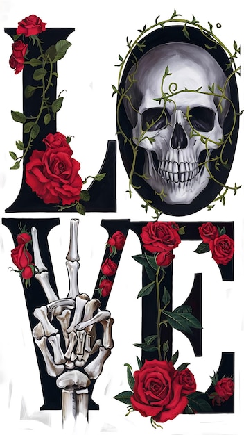 Love skull intertwined with vines