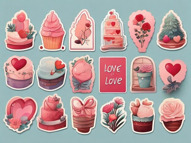 Photo a love sticker card set isolated background