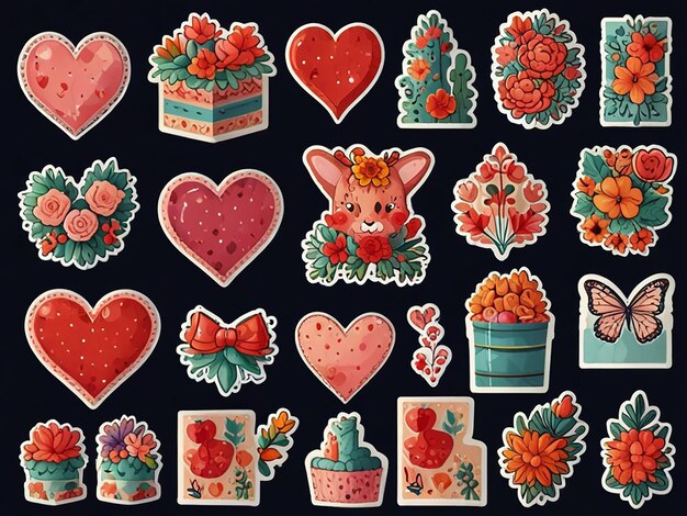 A Love sticker card set isolated background