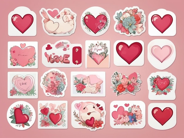 Photo a love sticker card set isolated background