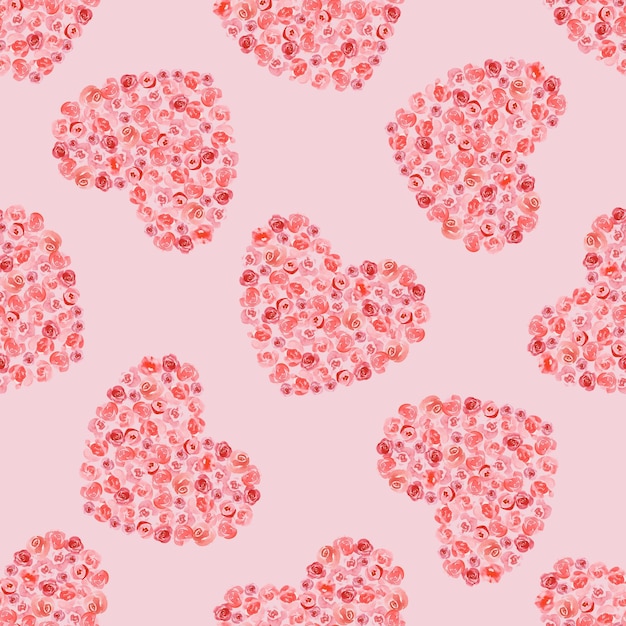 Love texture seamless pattern with red roses hearts Love on a pink background Romantic decorative background for Valentine's day gift paper wedding decor or fabric textile