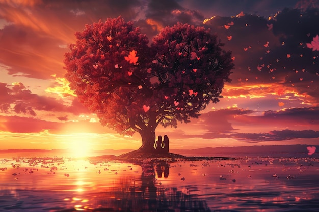 Photo love tree sunset