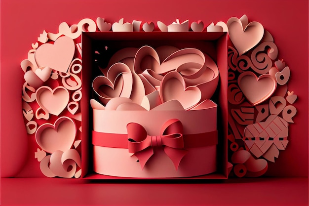 Love Valentine's day February 14th Paper cut style 3D ai generated art