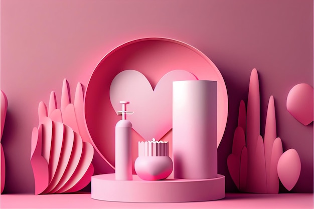 Love Valentine's day February 14th Paper cut style 3D ai generated art