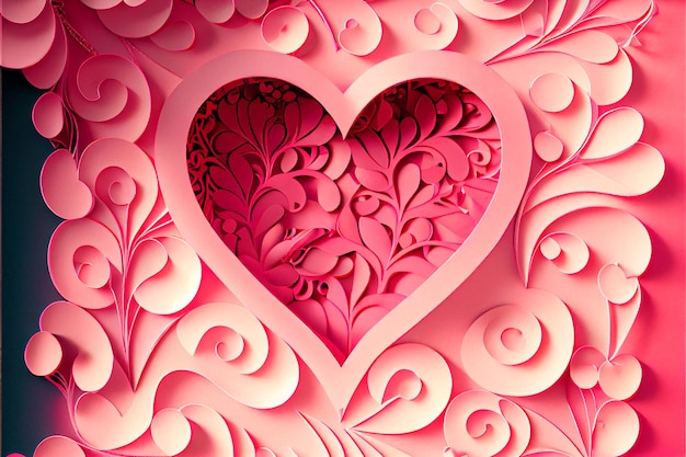 Love Valentine's day February 14th Paper cut style 3D ai generated art