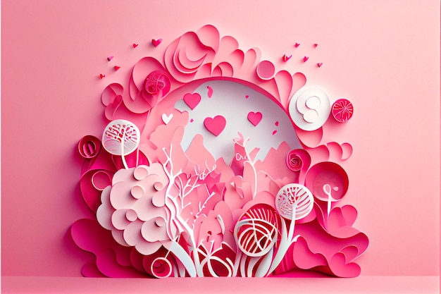 Love Valentine's day February 14th Paper cut style 3D ai generated art