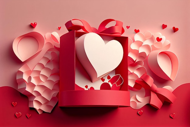 Love Valentine's day February 14th Paper cut style 3D ai generated art