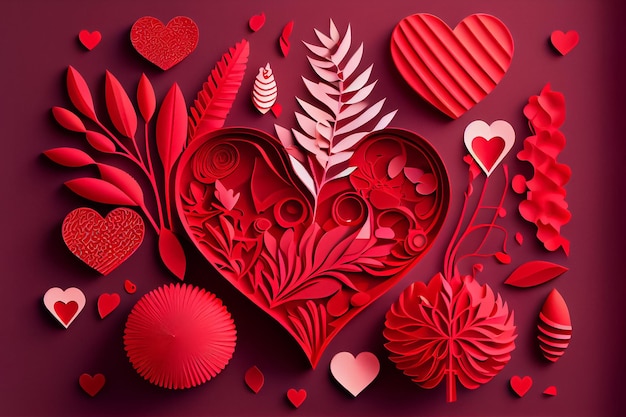 Love Valentine's day February 14th Paper cut style 3D ai generated art