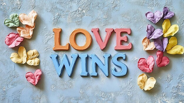 Photo love wins large centered text elegant