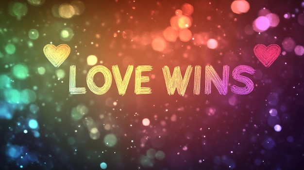 Photo love wins large centered text elegant