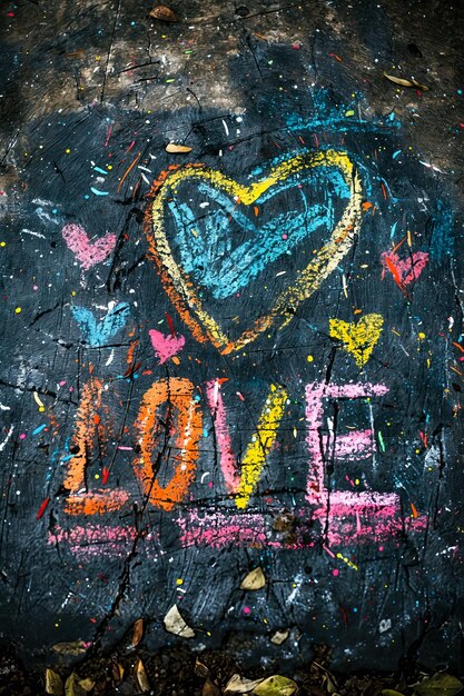 Love written in chalk on a wall