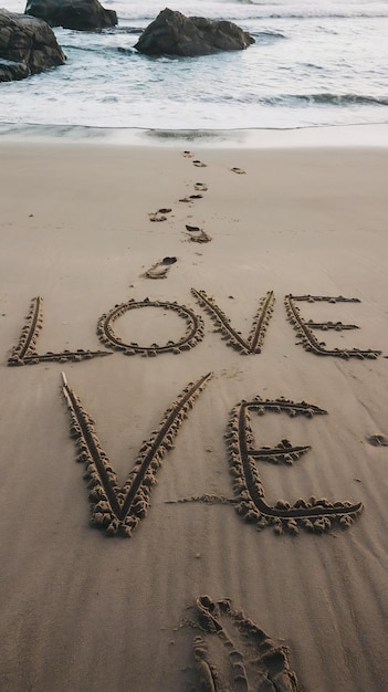 Love written on sand beach