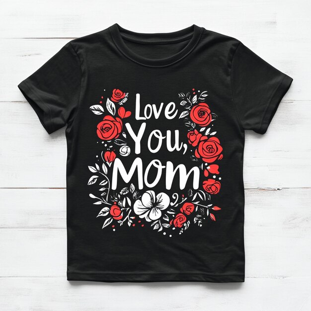 Love You Mom Typography with Flowers