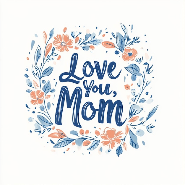 Photo love you mom typography with flowers