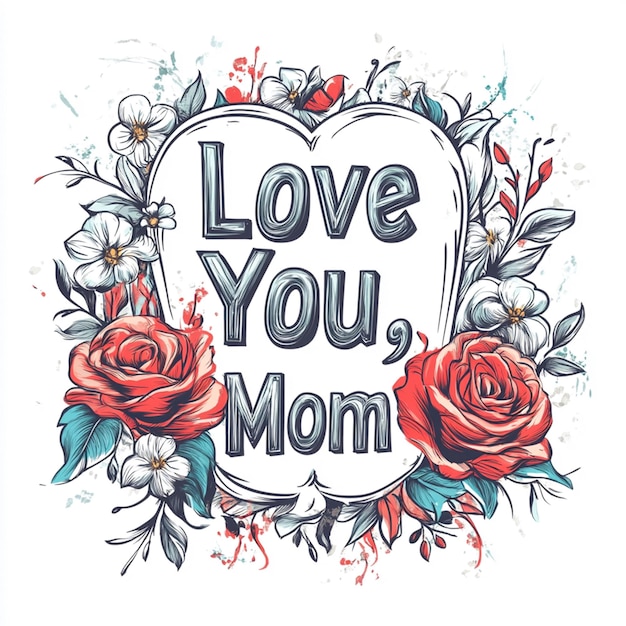 Photo love you mom typography with flowers