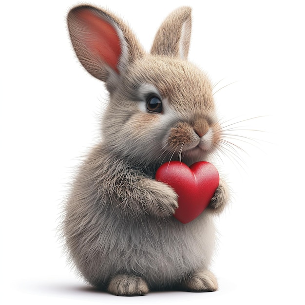 Lovely bunny presenting a red heart with love sweet and tender