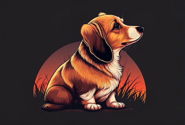 A lovely cartoon dog drawn in a warm gradient line style