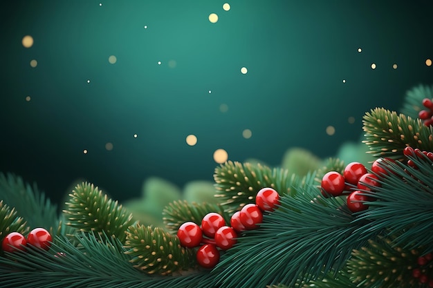 Lovely christmas background with realistic green and red decoration