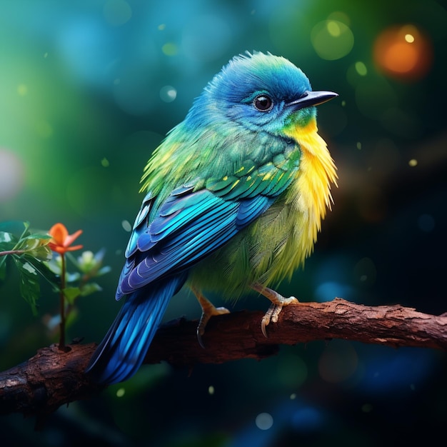 Lovely Cute blue and green bird picture Generative AI