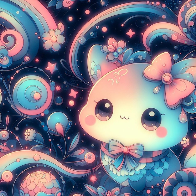 Lovely Cute neon watercolor wallpaper Generative