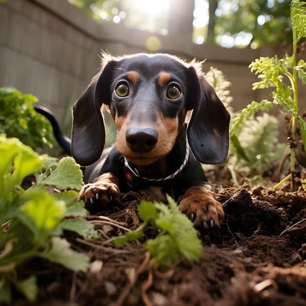 lovely Dachshund dog against a backdrop of nature