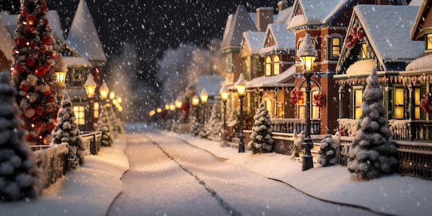 A lovely depiction of a village's winter environment and a Christmas house outside for Christmas Generative AI