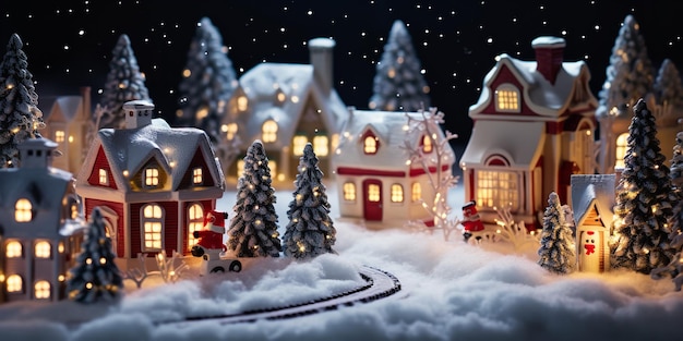 A lovely depiction of a village's winter environment and a Christmas house outside for Christmas Generative AI