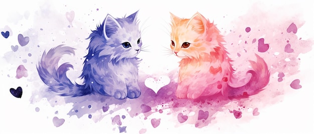 Lovely Feline Duo Watercolor Cats Illustration Generative Art